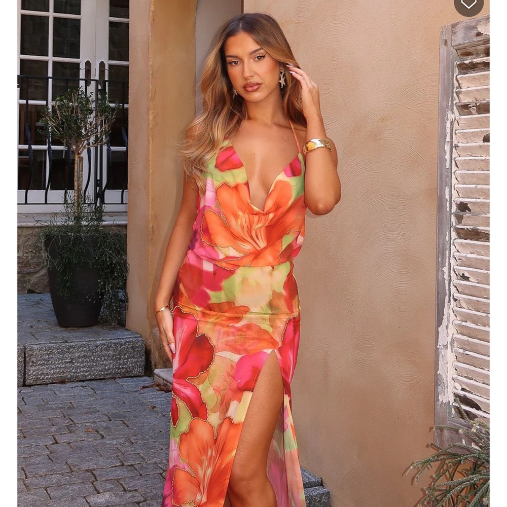 White Fox Boutique Floral Maxi Dress - Pink and Orange